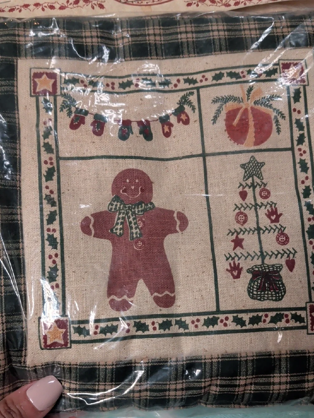 Alice's Cottage Spiced Hot Pad - Black Plaid with Holiday Gingerbread Design